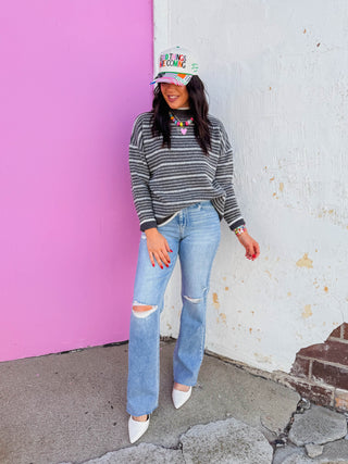 Meg Striped Sweater-Charcoal