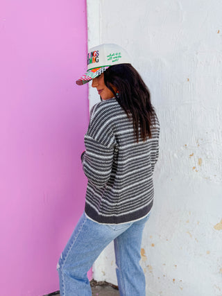 Meg Striped Sweater-Charcoal