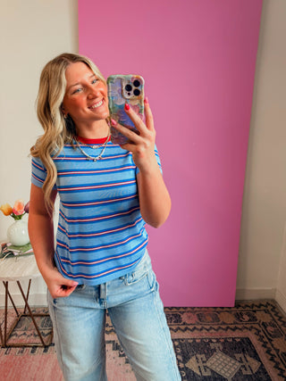Teagan Striped Tee-Blue Mix