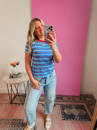 Teagan Striped Tee-Blue Mix