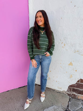 Meg Striped Sweater-Forest