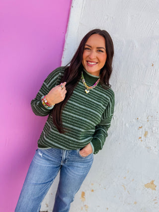 Meg Striped Sweater-Forest