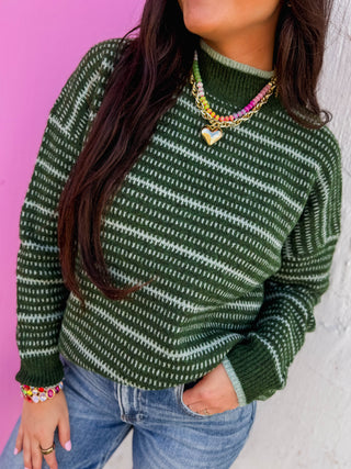 Meg Striped Sweater-Forest