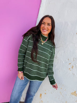 Meg Striped Sweater-Forest
