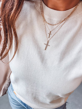 Layered Double Cross Necklace-Gold