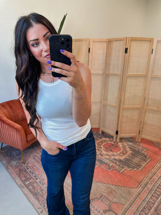 On The Daily Ribbed Tank-White