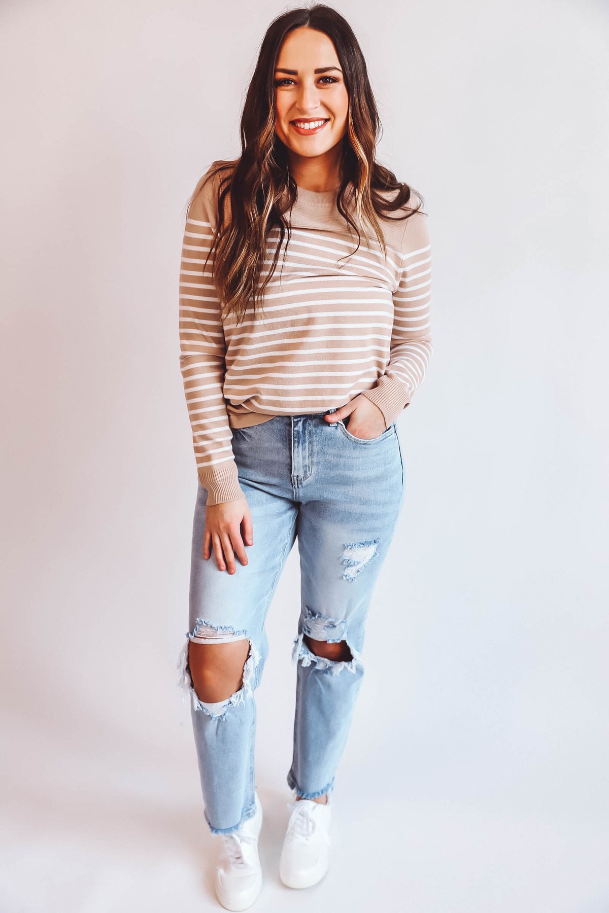 Melissa Striped Sweater-Taupe