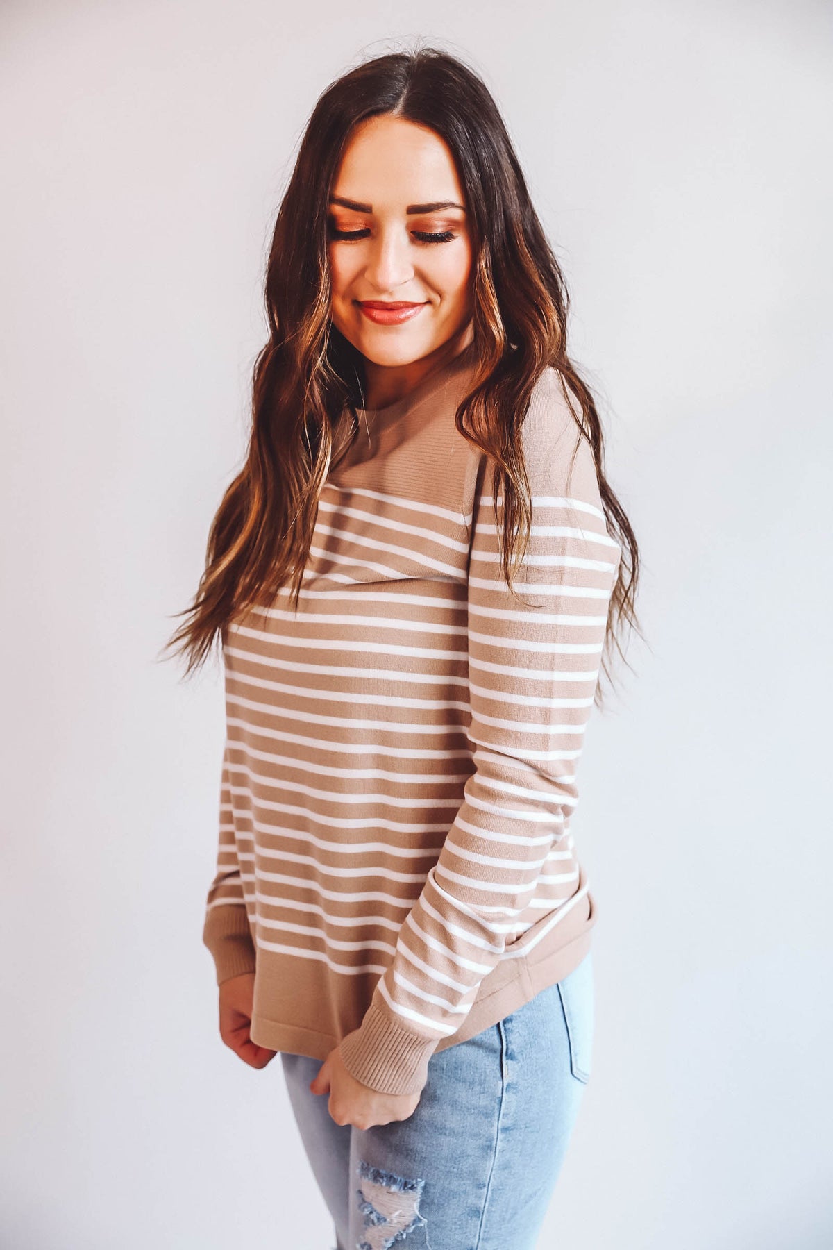 Melissa Striped Sweater-Taupe