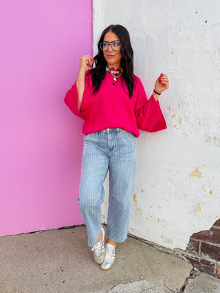 Kara Henley Sweater-Fuchsia