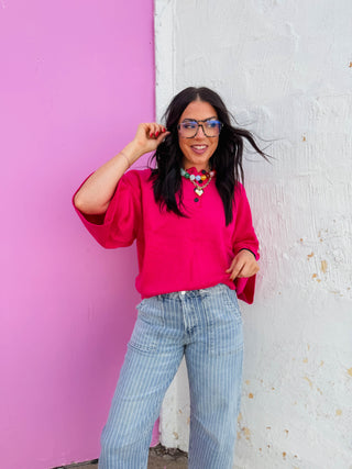 Kara Henley Sweater-Fuchsia