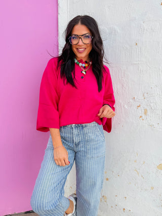 Kara Henley Sweater-Fuchsia