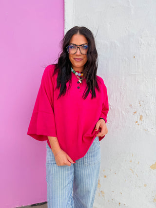 Kara Henley Sweater-Fuchsia