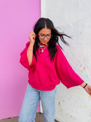 Kara Henley Sweater-Fuchsia