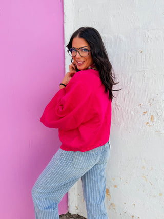 Kara Henley Sweater-Fuchsia