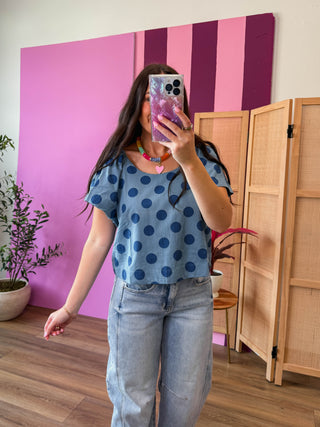 Ada Polka Dot Top-Dark Blue/Blue
