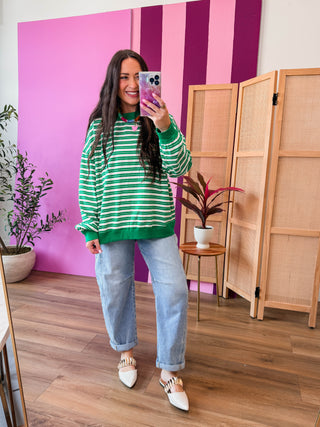 Kameron Striped Mock Neck-Cream/Green