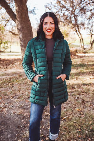 Ellis Quilted Puffer Jacket-Green