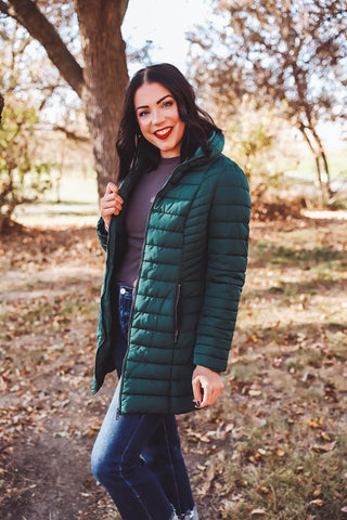 Ellis Quilted Puffer Jacket-Green