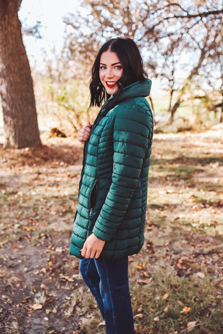 Ellis Quilted Puffer Jacket-Green