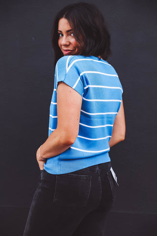 Shae Striped Knit Top-Blue/White