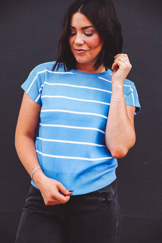 Shae Striped Knit Top-Blue/White