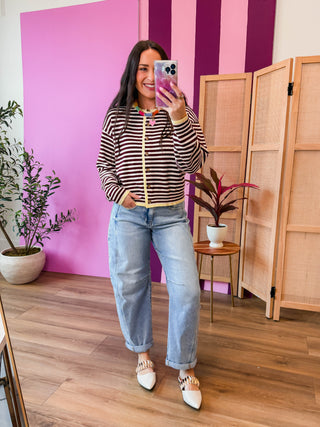 Rylee Striped Cardigan-Bordeaux/Butter