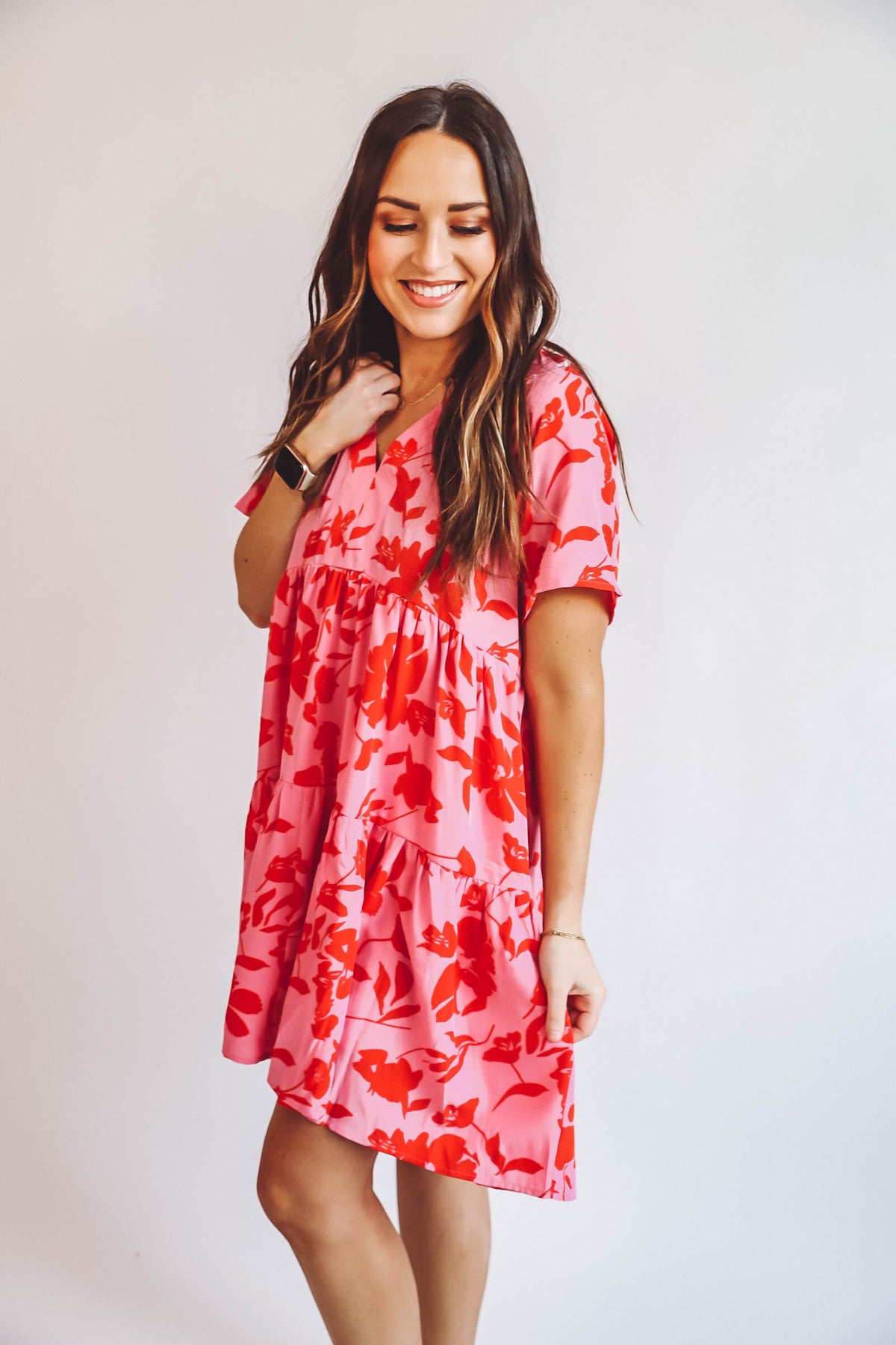 Danielle Floral Mini Dress-Pink/Red