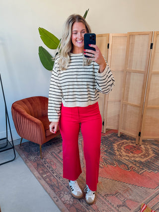 Graham Striped Sweater-Oatmeal/Charcoal