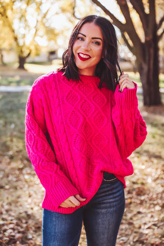 Carmen Cable Knit Sweater-Hot Pink