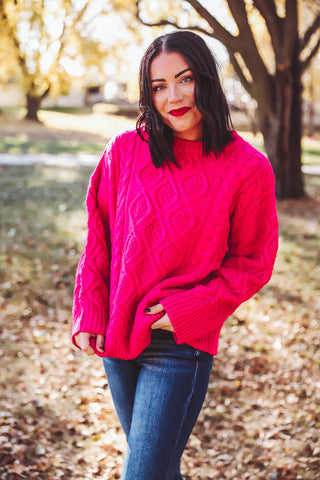 Carmen Cable Knit Sweater-Hot Pink