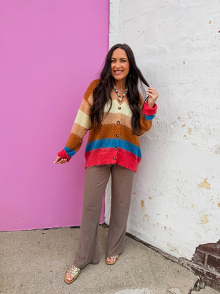 Color Muse Striped Cardigan-Choco Mix