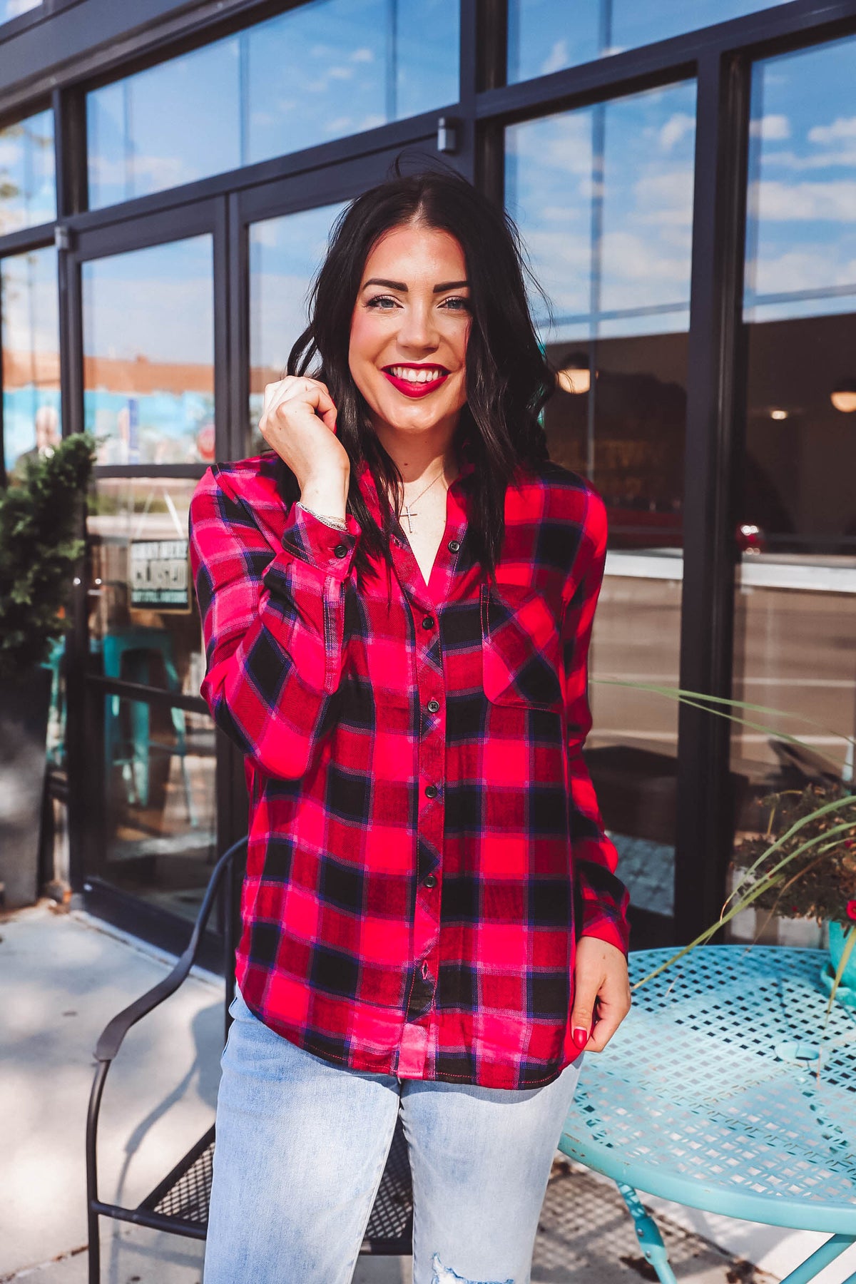 Charley Plaid Top-Red