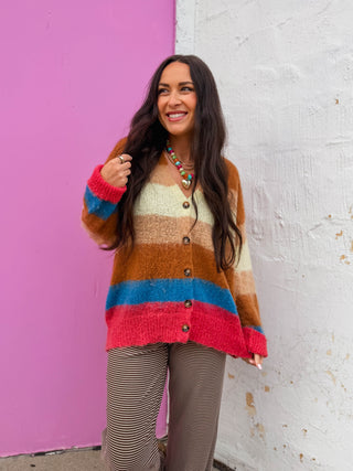 Color Muse Striped Cardigan-Choco Mix