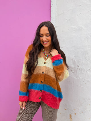 Color Muse Striped Cardigan-Choco Mix