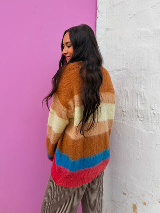 Color Muse Striped Cardigan-Choco Mix