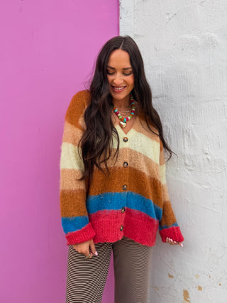 Color Muse Striped Cardigan-Choco Mix