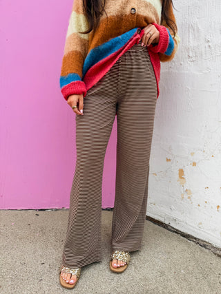 Morning Ease Striped Pants-Brown
