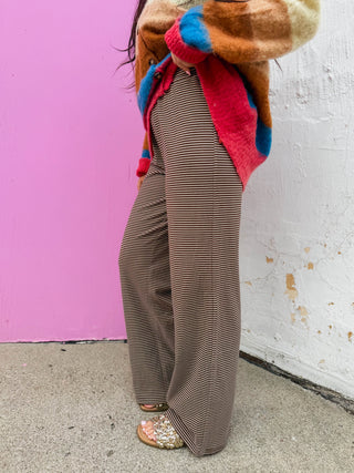 Morning Ease Striped Pants-Brown