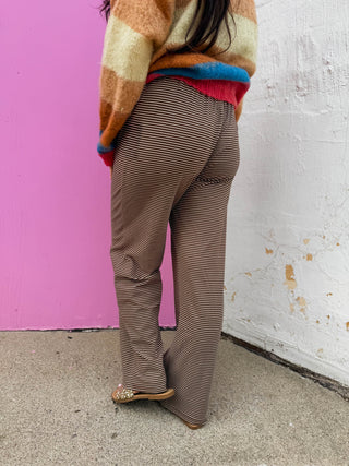 Morning Ease Striped Pants-Brown