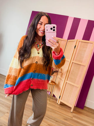 Color Muse Striped Cardigan-Choco Mix