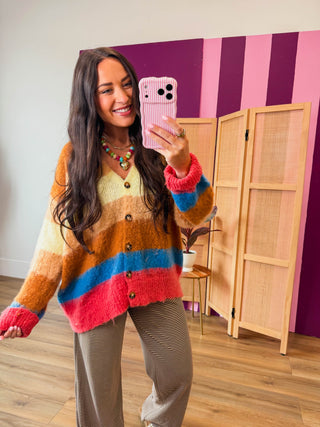Color Muse Striped Cardigan-Choco Mix