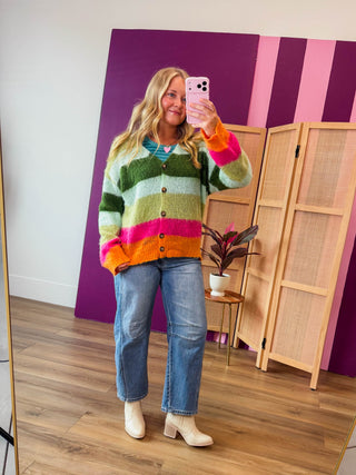 Color Muse Striped Cardigan-Green Mix