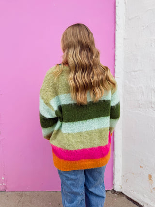Color Muse Striped Cardigan-Green Mix