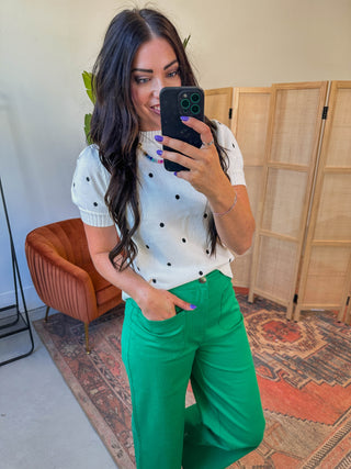 Kali Polka Dot Knit Top-White