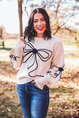 Kristi Bow Sweater-Cream/Black