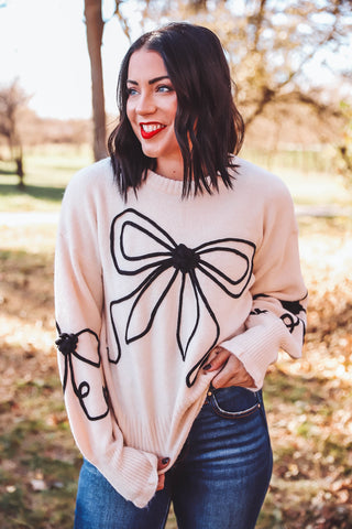 Kristi Bow Sweater-Cream/Black