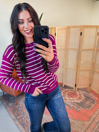 Grace Striped Sweater-Plum