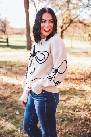 Kristi Bow Sweater-Cream/Black