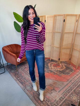 Grace Striped Sweater-Plum
