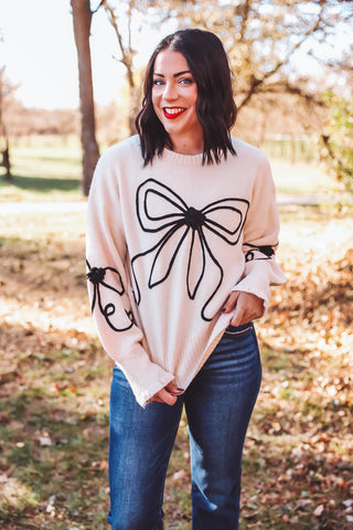 Kristi Bow Sweater-Cream/Black